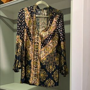 Free People Navy and Gold Patterned Jacket